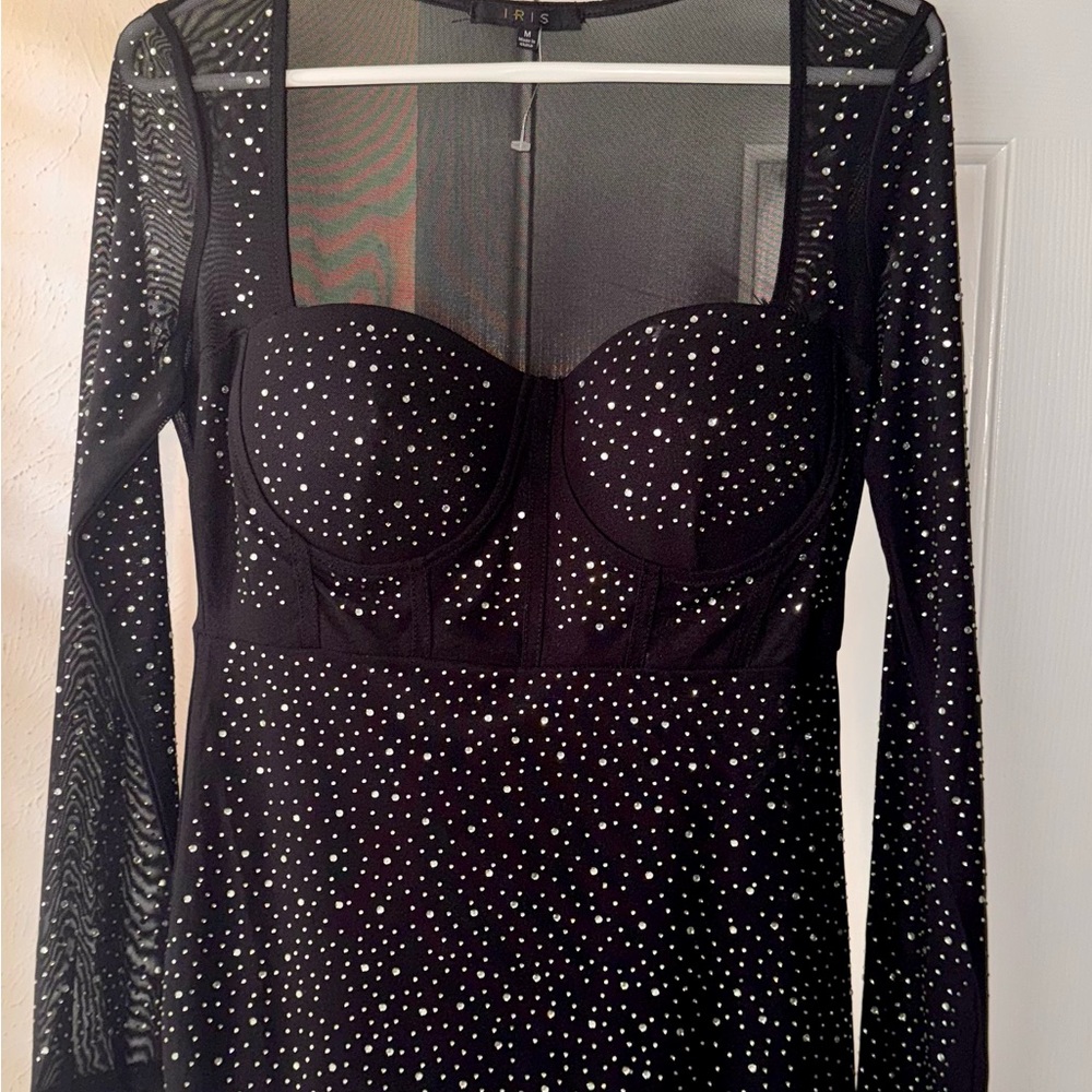 Black Rhinestone Mini Dress - Picture 3 of 5